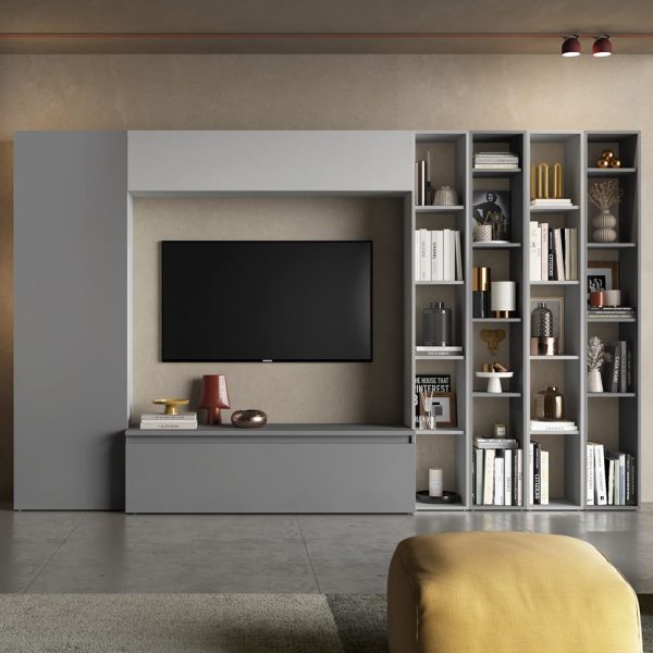 Infinite Wooden Entertainment Unit With Bookcase In Slate And Chalk | Bed Sava