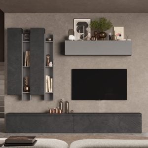 Infinite Wooden Entertainment Unit With Bookcase In Slate And Lead | Bed Sava