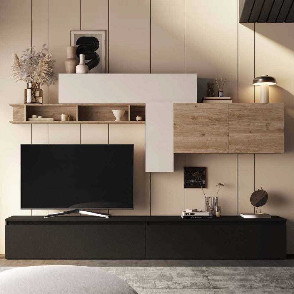 Infinite Wooden Entertainment Unit In Cadiz Cashmere And Lava