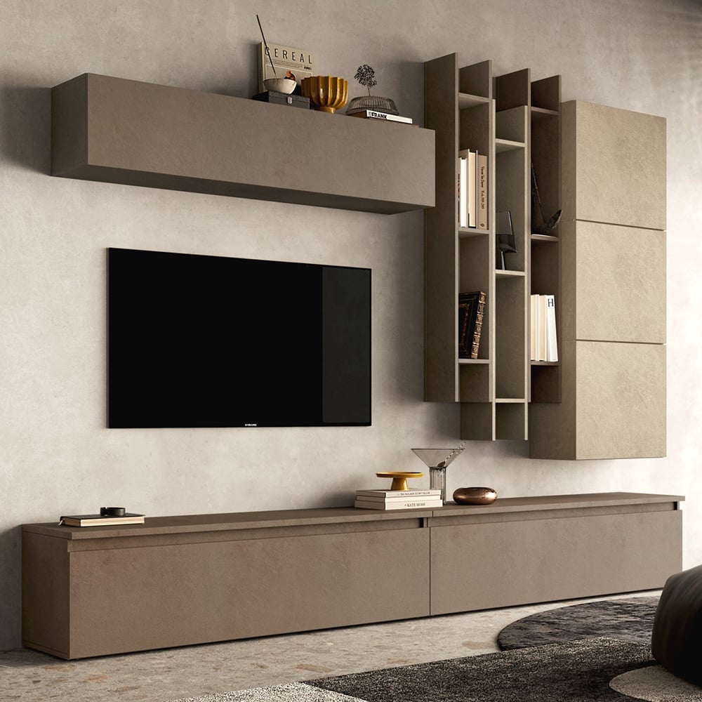 Infinite Wooden Entertainment Unit In Clay And Bronze