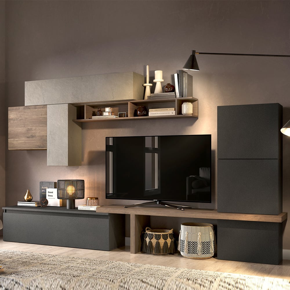 Infinite Wooden Entertainment Unit In Clay Lava And Mercure