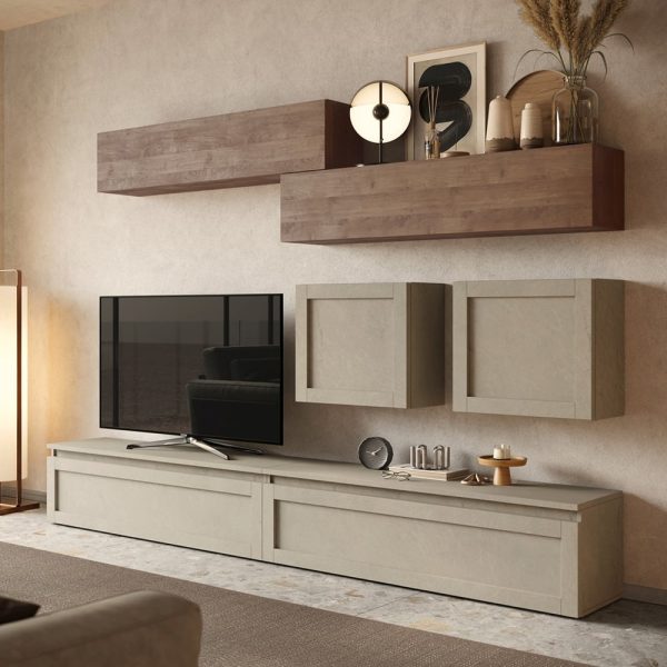 Infinite Wooden Entertainment Unit In Clay And Mercure | Bed Sava