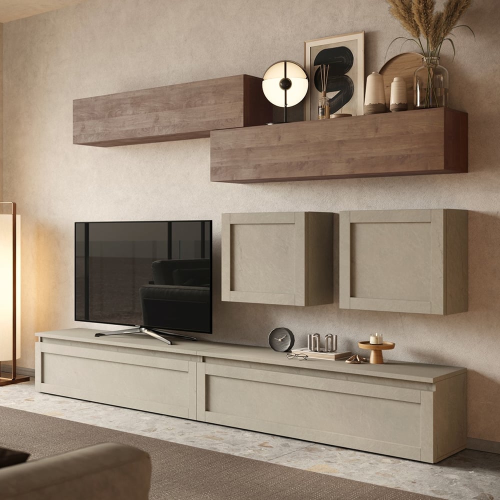 Infinite Wooden Entertainment Unit In Clay And Mercure