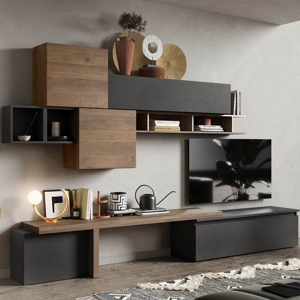 Infinite Wooden Entertainment Unit In Lava And Mercure