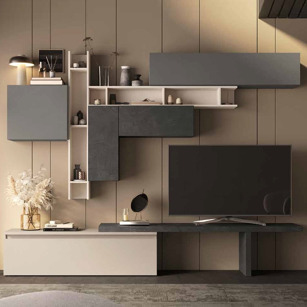 Infinite Wooden Entertainment Unit In Slate Cashmere And Lead