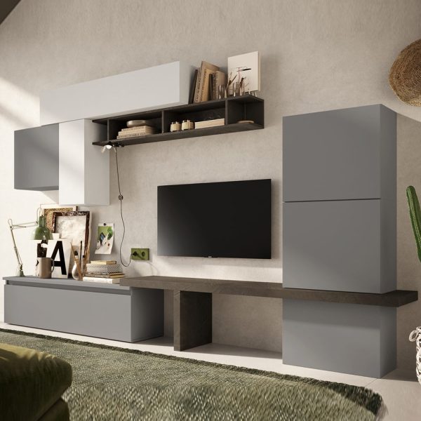 Infinite Wooden Entertainment Unit In Slate Chalk And Lead | Bed Sava