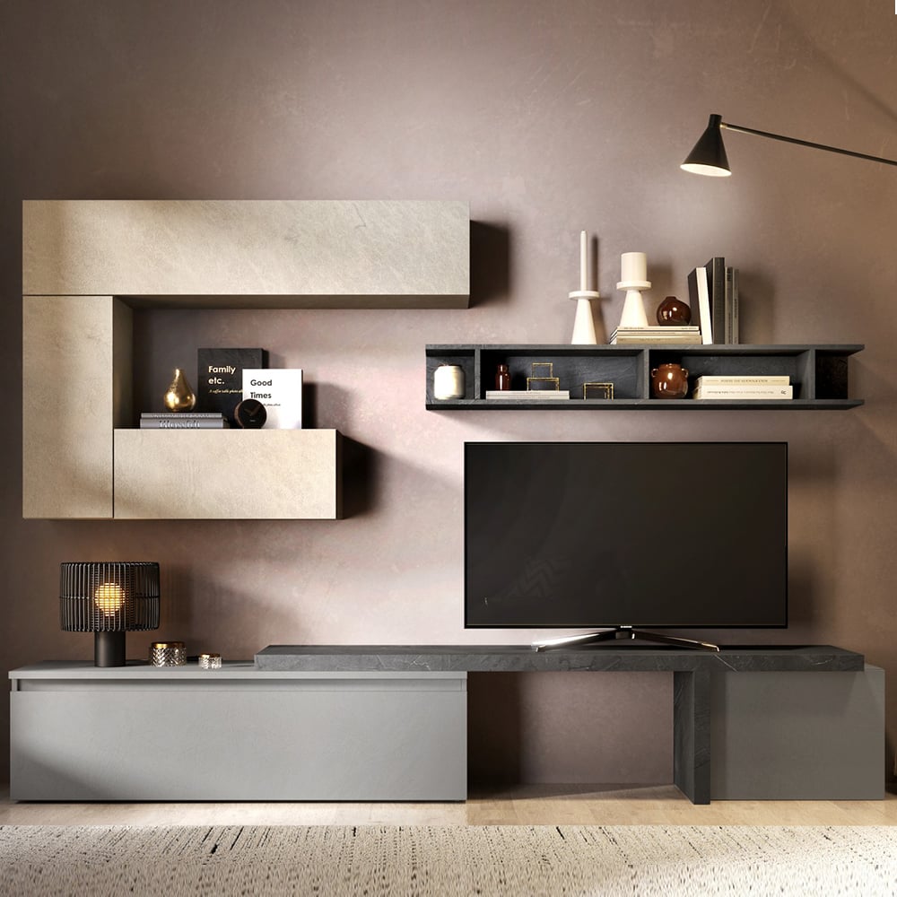 Infinite Wooden Entertainment Unit In Slate Clay And Lead
