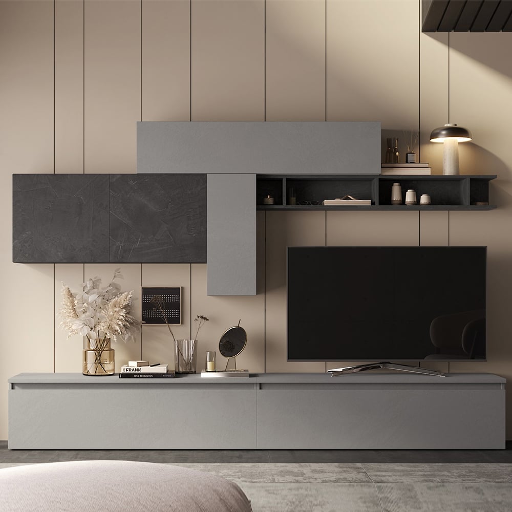 Infinite Wooden Entertainment Unit In Slate And Lead