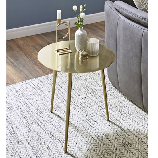 Inman Round Metal Side Table In Gold | Bed Sava
