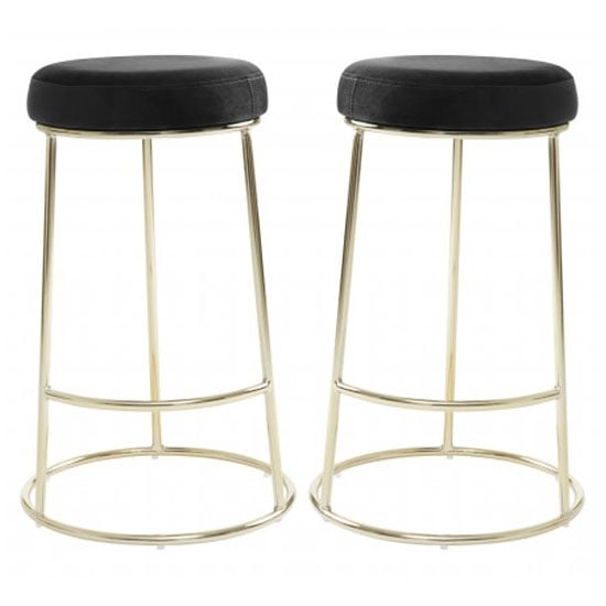 Intercrus Black Velvet Bar Stools With Gold Frame In A Pair