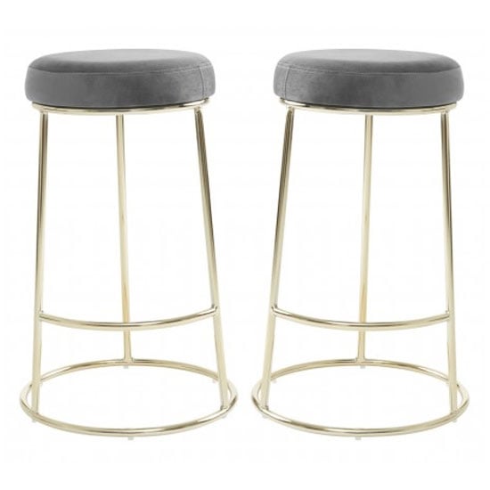 Intercrus Grey Velvet Bar Stools With Gold Frame In A Pair