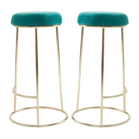 Intercrus Tall Green Velvet Bar Stools With Gold Frame In A Pair