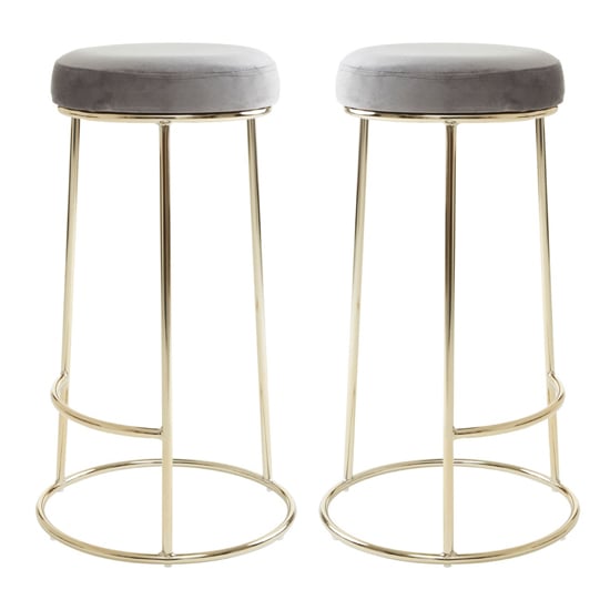 Intercrus Tall Grey Velvet Bar Stools With Gold Frame In A Pair