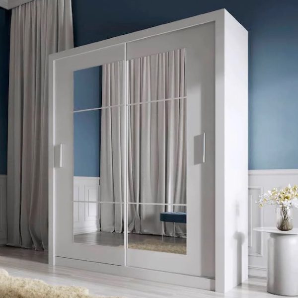 Ionia Mirrored Wardrobe With 2 Sliding Doors In Matt White | Bed Sava
