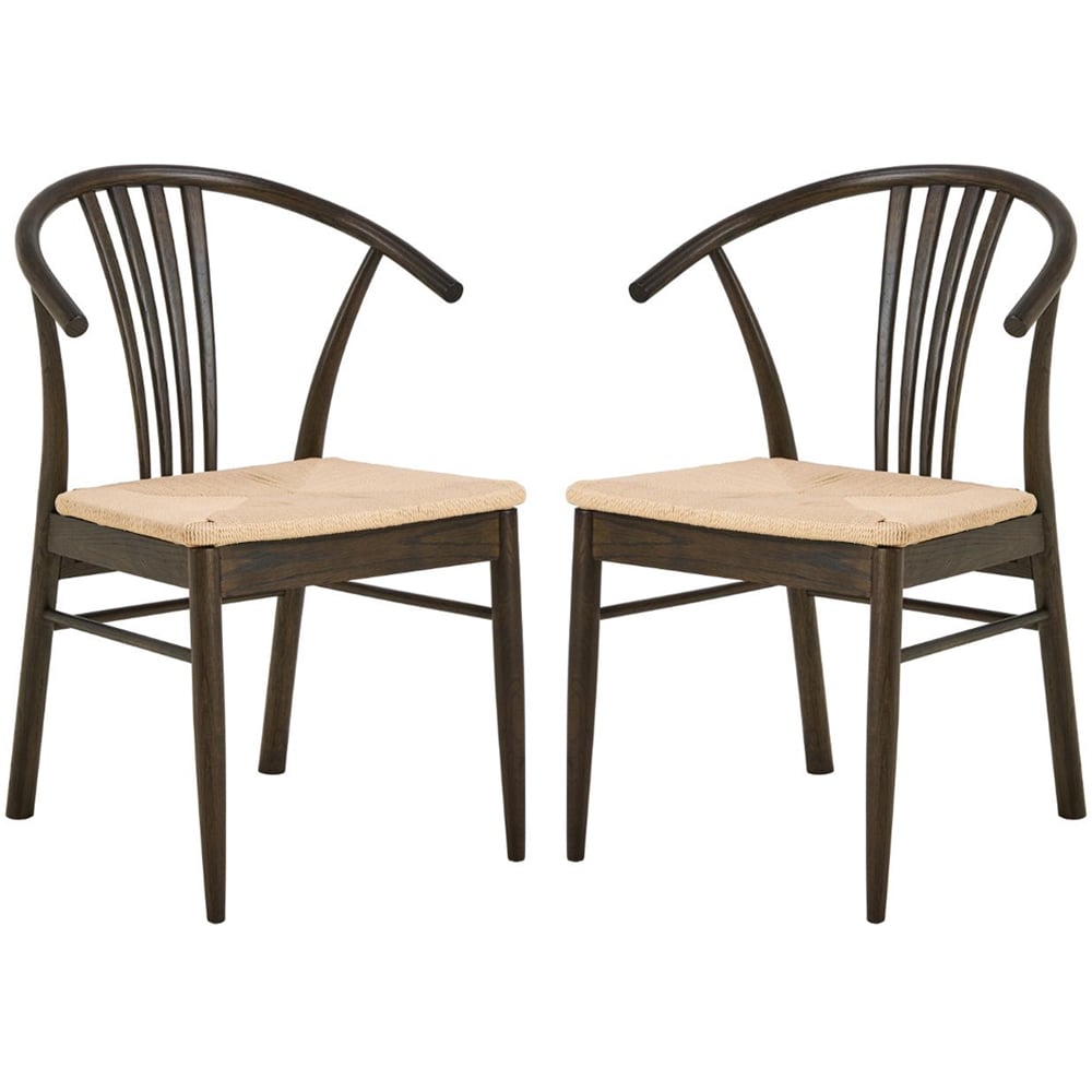 Ionia Off White Smoked Oak Rattan Dining Chairs In Pair