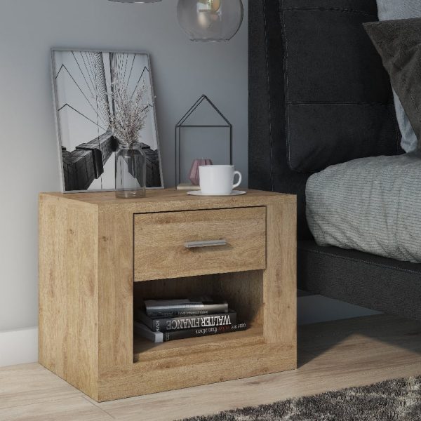 Ionia Wooden Bedside Cabinet With 1 Drawer In Artisan Oak | Bed Sava
