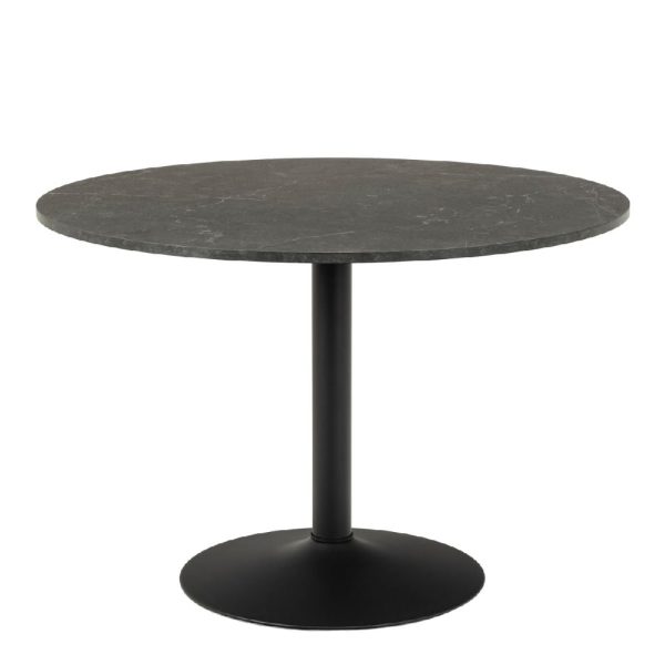 Ionia Wooden Dining Table Round In Black Marble Print | Bed Sava