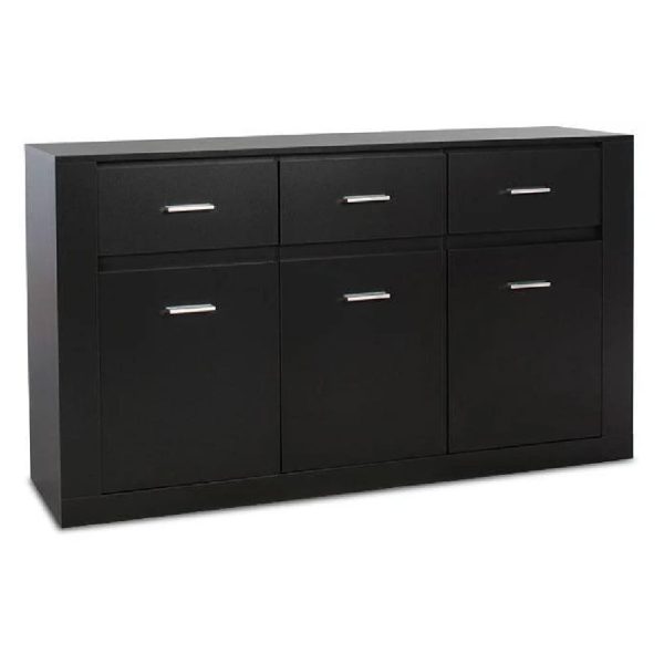 Ionia Wooden Sideboard With 3 Doors 3 Drawers In Matt Black | Bed Sava