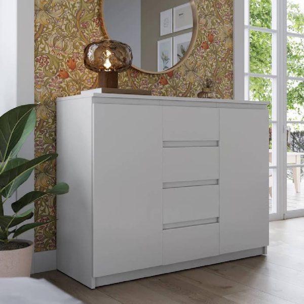 Ionia Wooden Sideboard With 2 Doors 4 Drawers In Matt White | Bed Sava