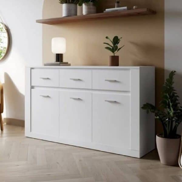 Ionia Wooden Sideboard With 3 Doors 3 Drawers In Matt White | Bed Sava