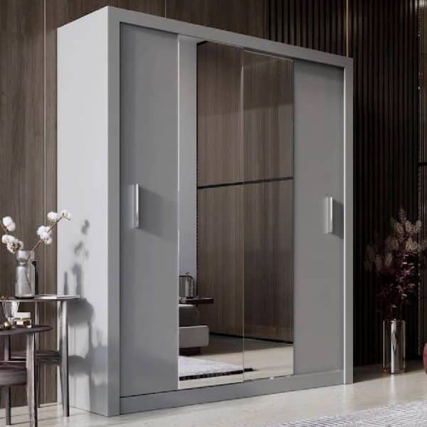 Ionia Wooden Wardrobe With 2 Sliding Doors In Matt Grey | Bed Sava
