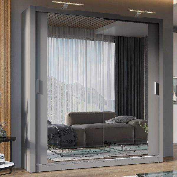 Ionia Wooden Wardrobe 200cm With 2 Sliding Doors In Grey | Bed Sava