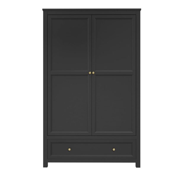 Iowa Wooden Wardrobe With 2 Doors 1 Drawer In Black | Bed Sava
