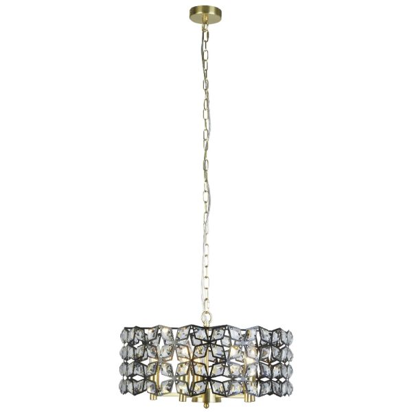 Iris 5 Light Crystal Frame Pendant Light In Black And Brass | Bed Sava
