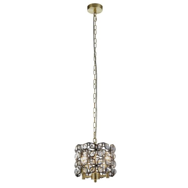 Iris 2 Light Crystal Frame Pendant Light In Black And Brass | Bed Sava