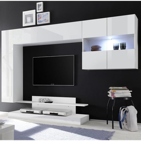 Iris High Gloss Wall Entertainment Unit In White | Bed Sava