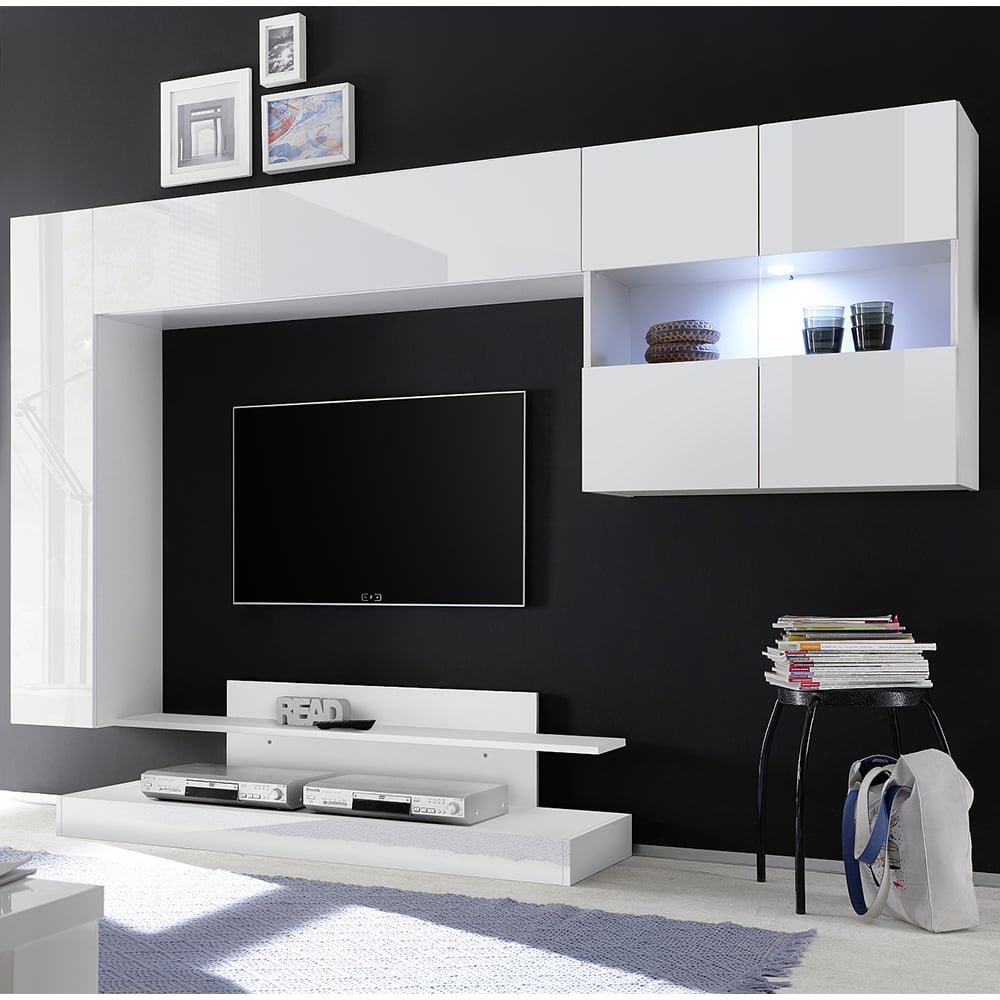 Iris High Gloss Wall Entertainment Unit In White