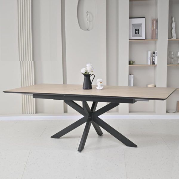 Irmo Large Wooden Extending Dining Table In Dune Oak | Bed Sava