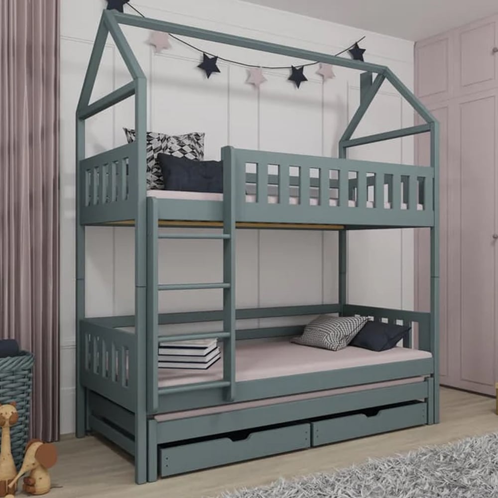 Irmo Wooden Bunk Bed And Trundle With Bonnell Mattress In Grey