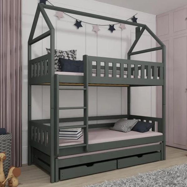 Irmo Wooden Bunk Bed And Trundle Without Mattress In Graphite | Bed Sava