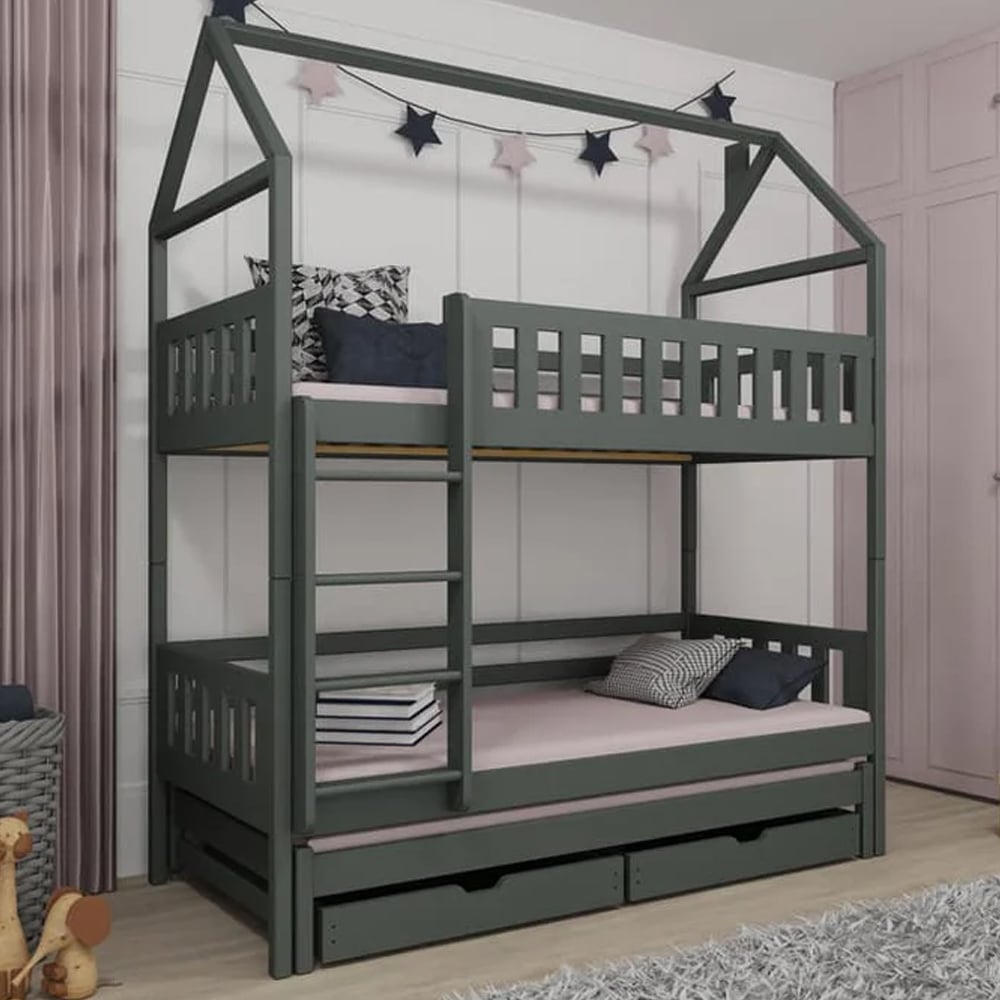 Irmo Wooden Bunk Bed And Trundle Without Mattress In Graphite