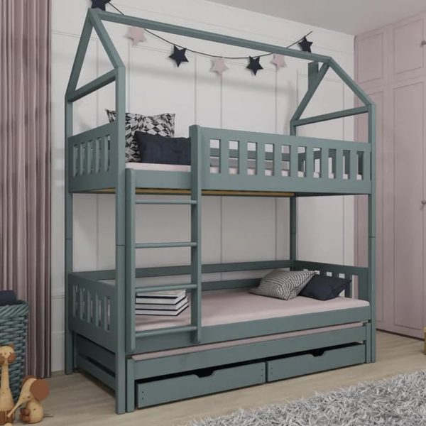 Irmo Wooden Bunk Bed And Trundle Without Mattress In Grey | Bed Sava