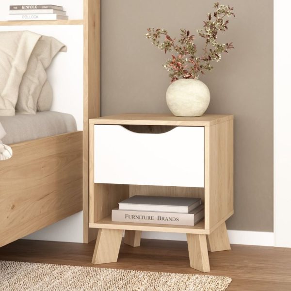 Irvine Wooden Bedside Cabinet With 1 Door In Oak And White | Bed Sava