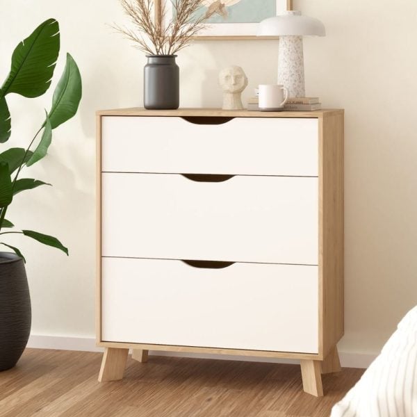 Irvine Wooden Chest Of 3 Drawers In Oak And White | Bed Sava