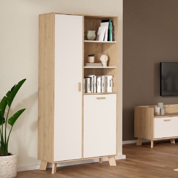 Irvine Wooden Display Cabinet With 2 Doors In Oak And White | Bed Sava