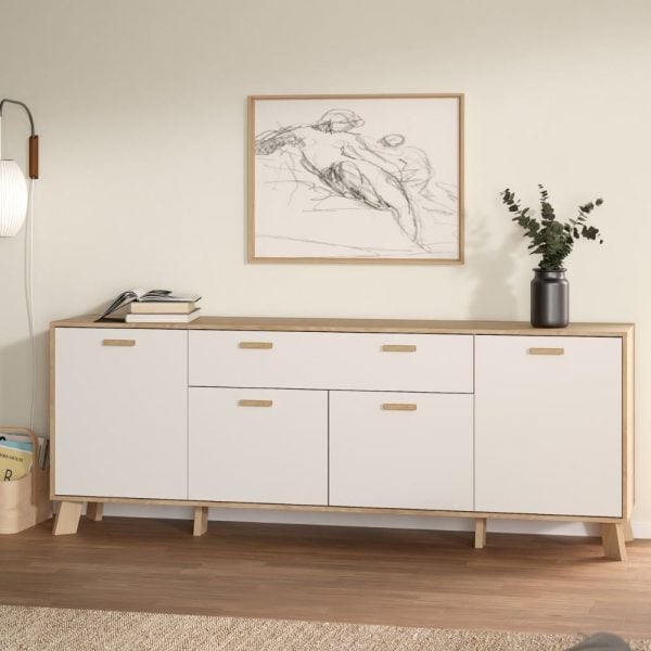 Irvine Wooden Sideboard With 4 Doors 1 Drawer In Oak And White | Bed Sava
