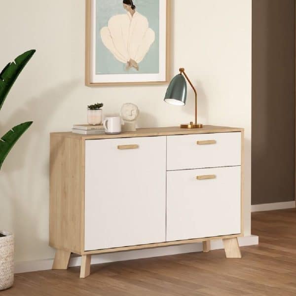Irvine Wooden Sideboard With 2 Doors 1 Drawer In Oak And White | Bed Sava