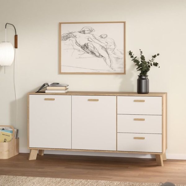 Irvine Wooden Sideboard With 2 Doors 3 Drawers In Oak And White | Bed Sava