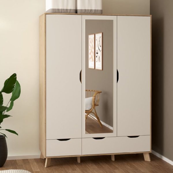 Irvine Wooden Wardrobe With 3 Doors 2 Drawers In Oak And White | Bed Sava