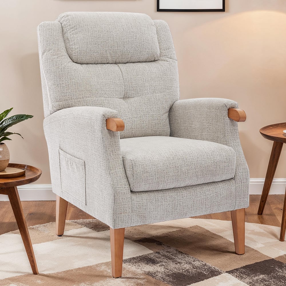 Itaquera Fabric Armchair With Wooden Legs In Linen
