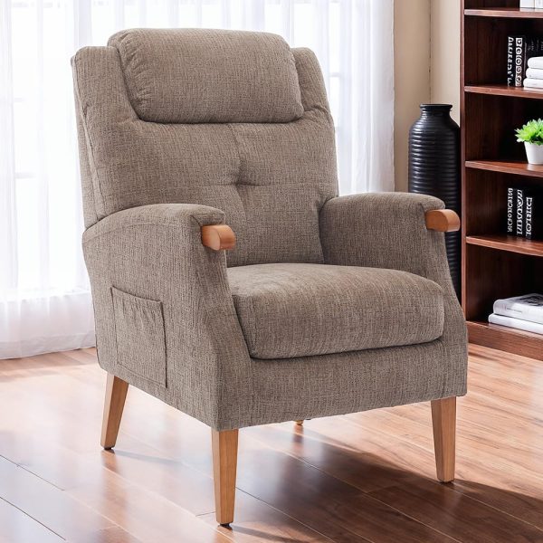 Itaquera Fabric Armchair With Wooden Legs In Mink | Bed Sava