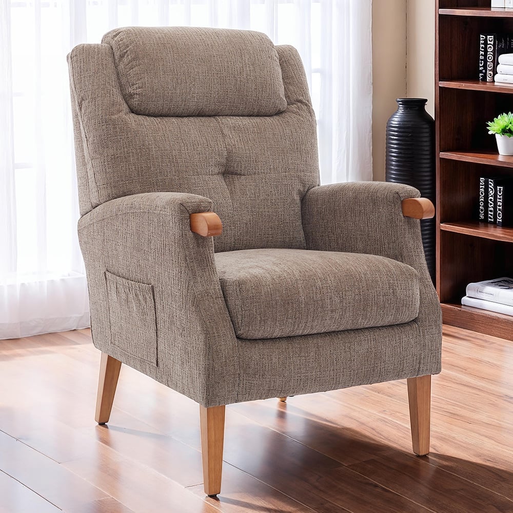 Itaquera Fabric Armchair With Wooden Legs In Mink