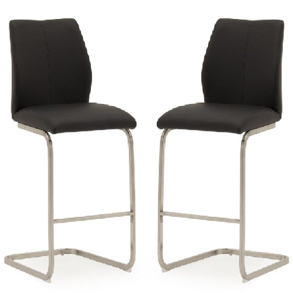 Ithaca Black Faux Leather Bar Chairs With Chrome Base In Pair | Bed Sava