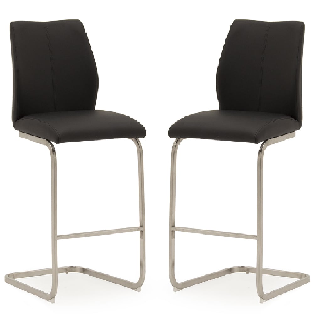 Ithaca Black Faux Leather Bar Chairs With Chrome Base In Pair