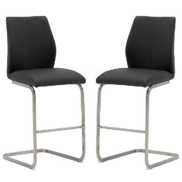 Ithaca Black Faux Leather Bar Stools With Chrome Base In Pair | Bed Sava