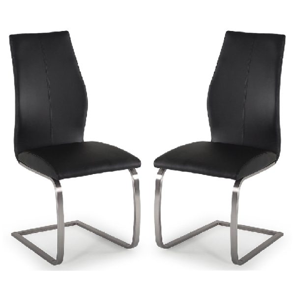 Ithaca Black Faux Leather Dining Chairs With Chrome Base In Pair | Bed Sava